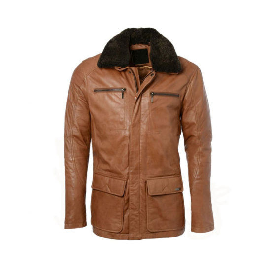 Leather Coat with Fur Collar