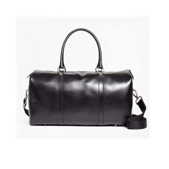 Black Shiny Cowhide Leather Duffle Bag